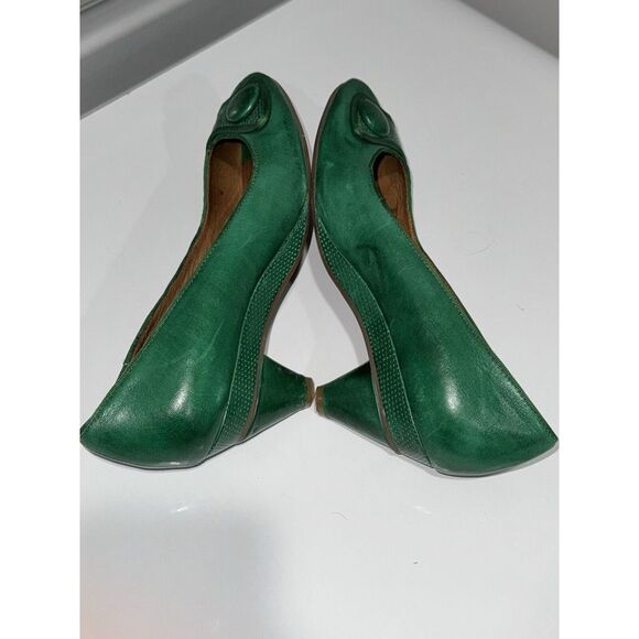 Miz Mooz Ruby Pump Women's Leather Heel Round Toe Retro 40's 50's Green Sz 10 - Picture 3 of 7